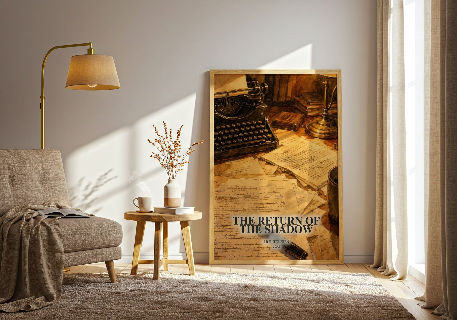 The Return Of The Shadow watercolour print in frame leaning in hallway – literary wall art