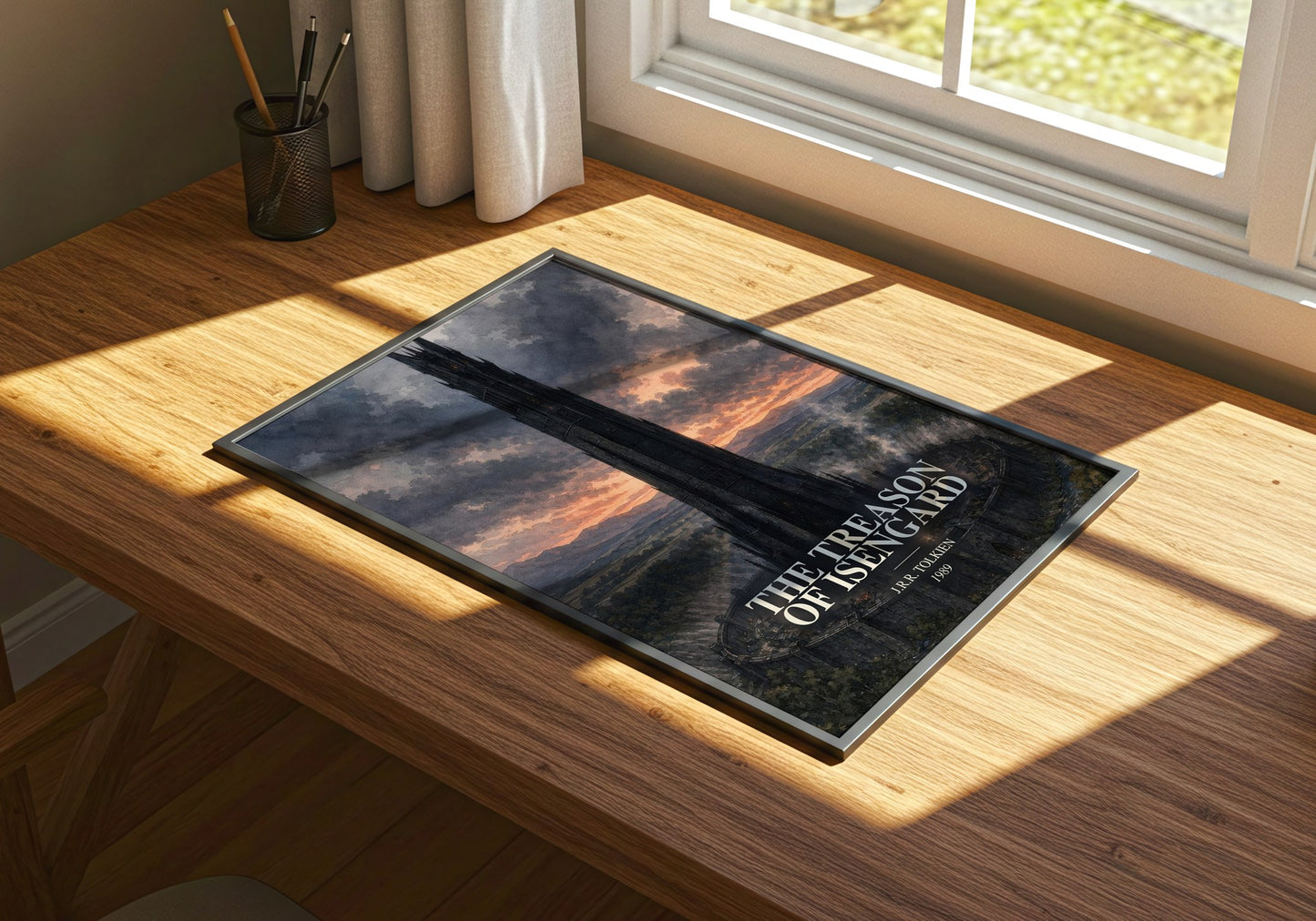 The Treason Of Isengard watercolour book poster framed on wall – literary wall art