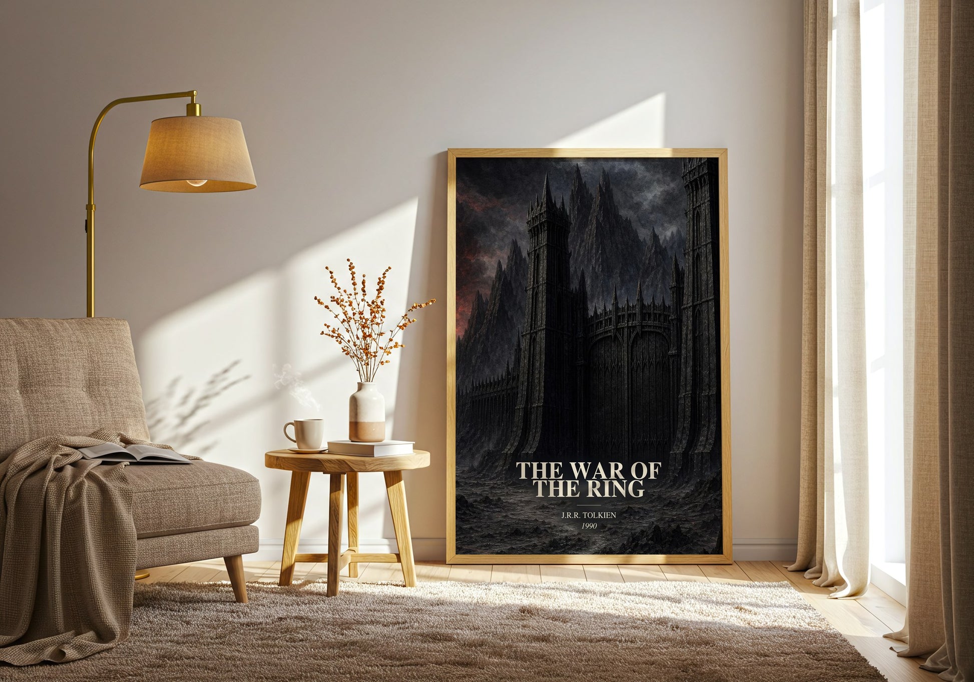 The War Of The Ring watercolour print in frame leaning in hallway – literary wall art