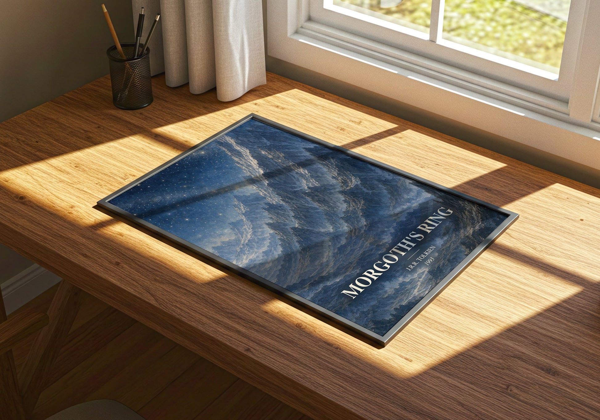 Morgoth'S Ring watercolour book poster framed on wall – literary wall art