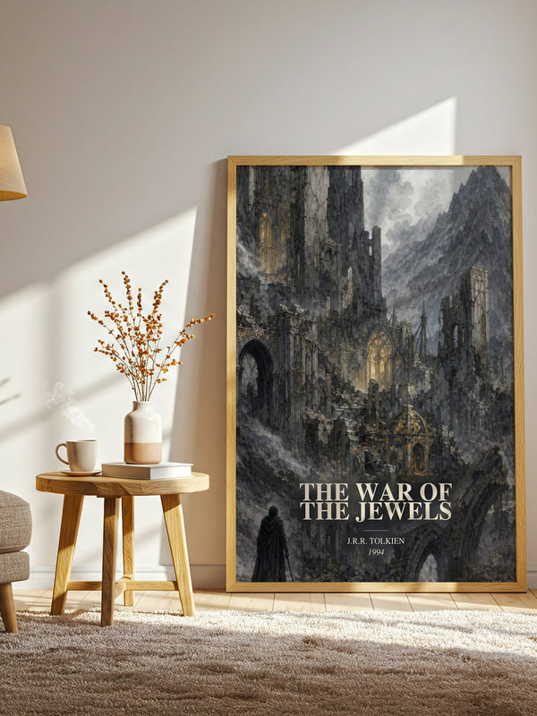 The War Of The Jewels watercolour print in frame leaning in hallway – literary wall art