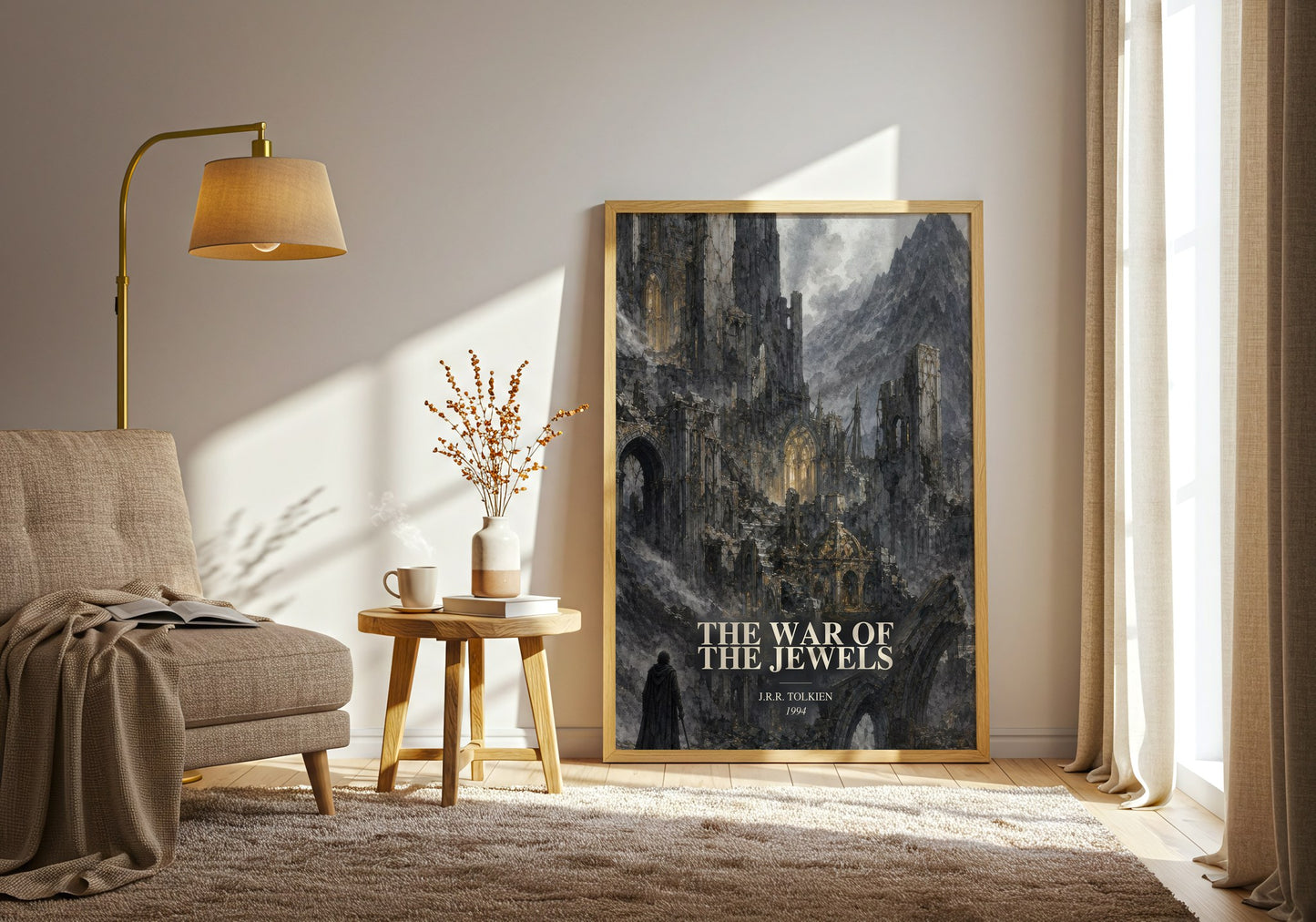 The War Of The Jewels watercolour print in frame leaning in hallway – literary wall art