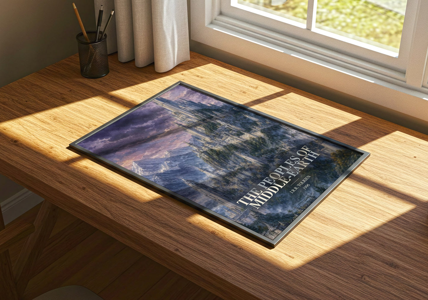 The Peoples Of Middle-Earth watercolour book poster framed on wall – literary wall art