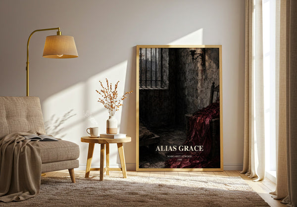 Alias Grace watercolour print in frame leaning in hallway – historical fiction wall art