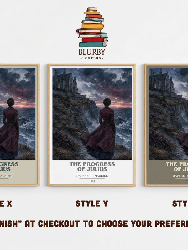 The Progress of Julius book cover print in frame leaning in hallway – literary fiction wall art