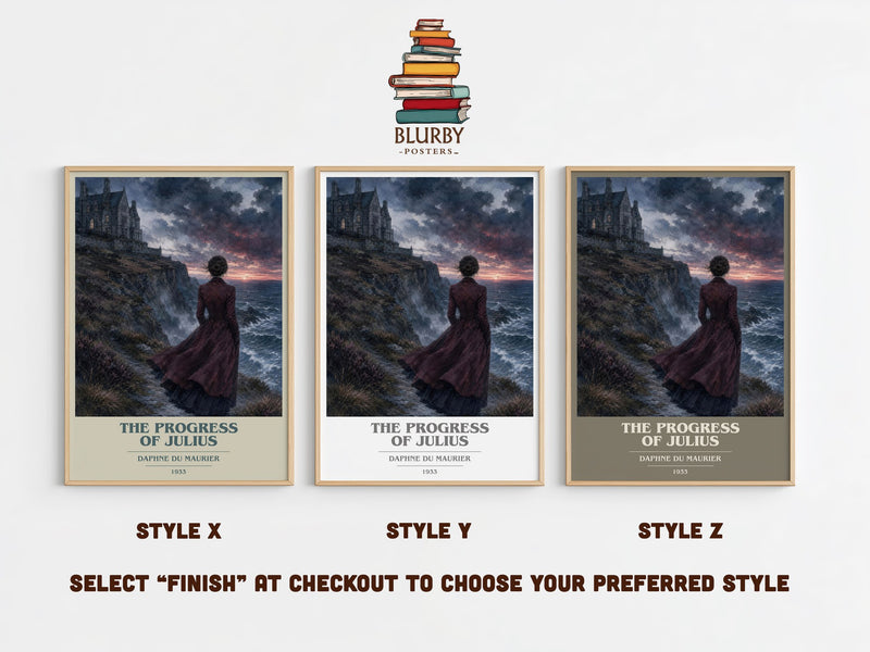 The Progress of Julius book cover print in frame leaning in hallway – literary fiction wall art