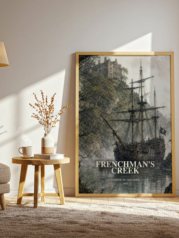 Frenchman's Creek watercolour print in frame leaning in hallway – romance wall art