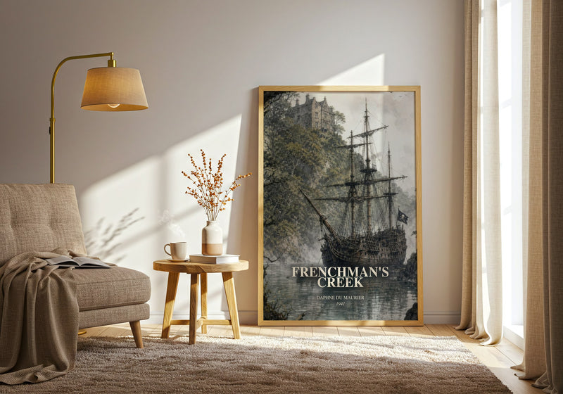 Frenchman's Creek watercolour print in frame leaning in hallway – romance wall art