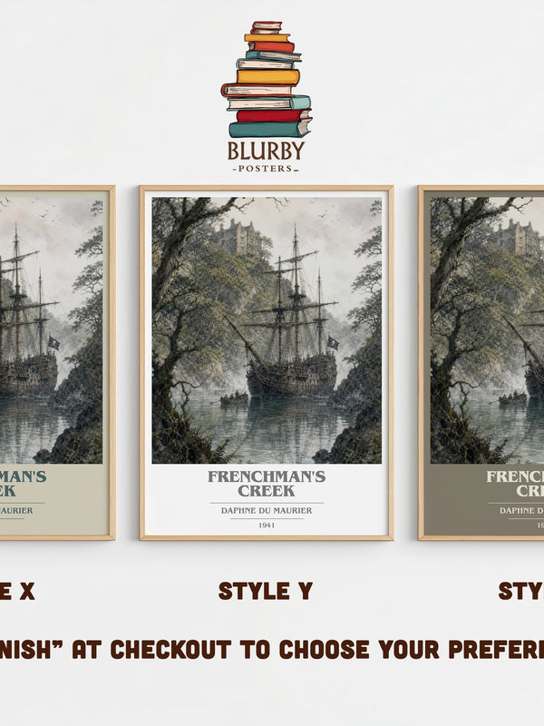 Frenchman's Creek book cover print in frame leaning in hallway – romance wall art