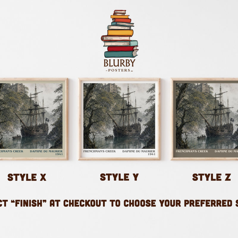 Frenchman's Creek literary print in frame leaning in hallway – romance wall art