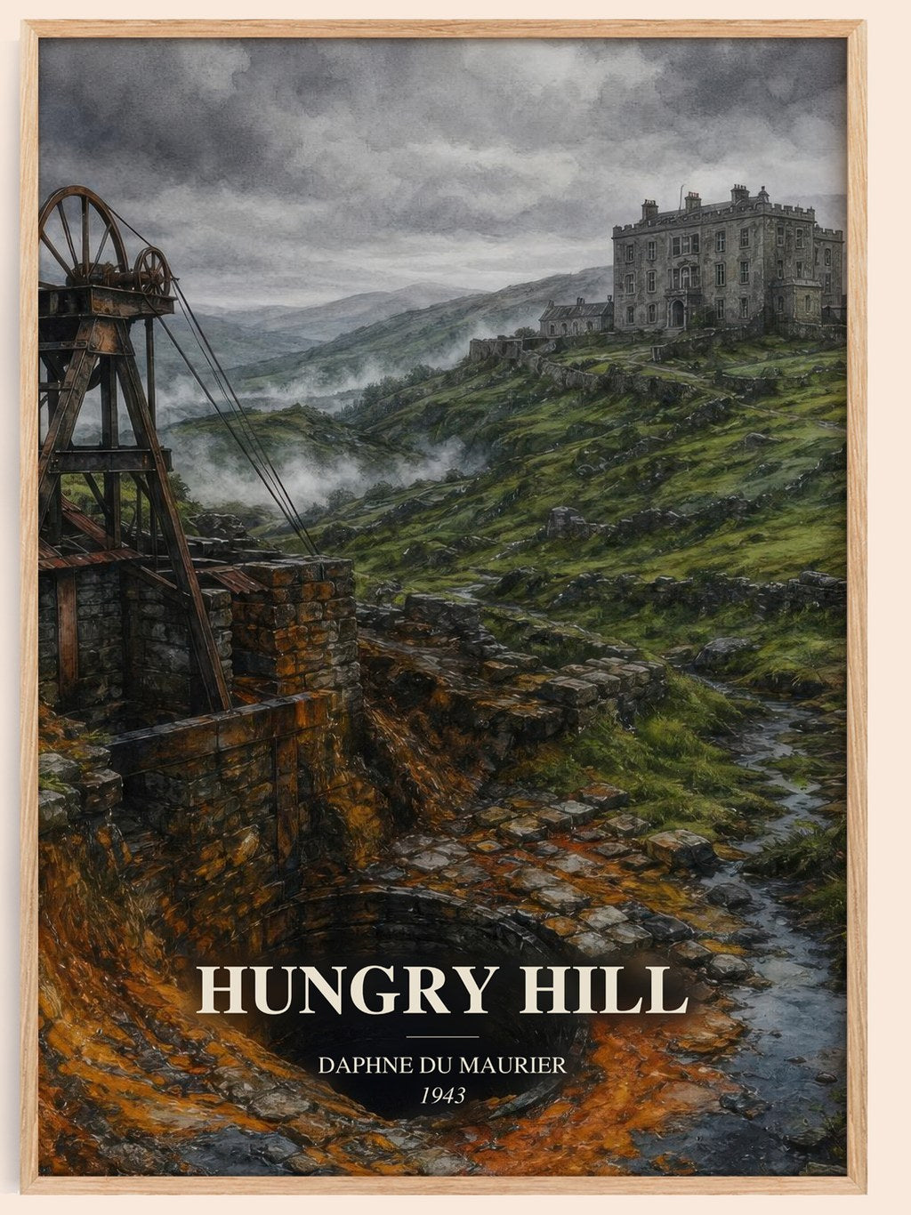 Hungry Hill watercolour book poster by Daphne du Maurier – framed literary art print