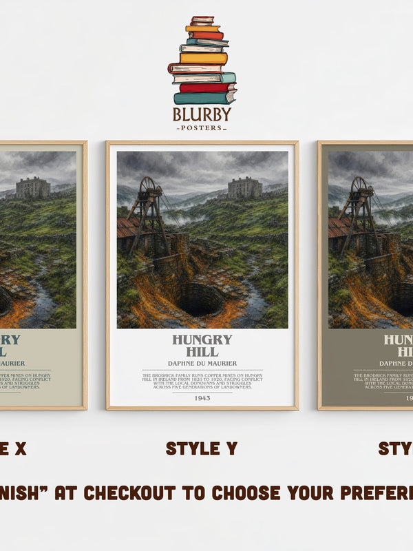 Hungry Hill bookish print in frame leaning in hallway – historical fiction wall art