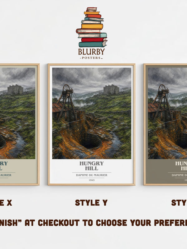 Hungry Hill book cover print in frame leaning in hallway – historical fiction wall art