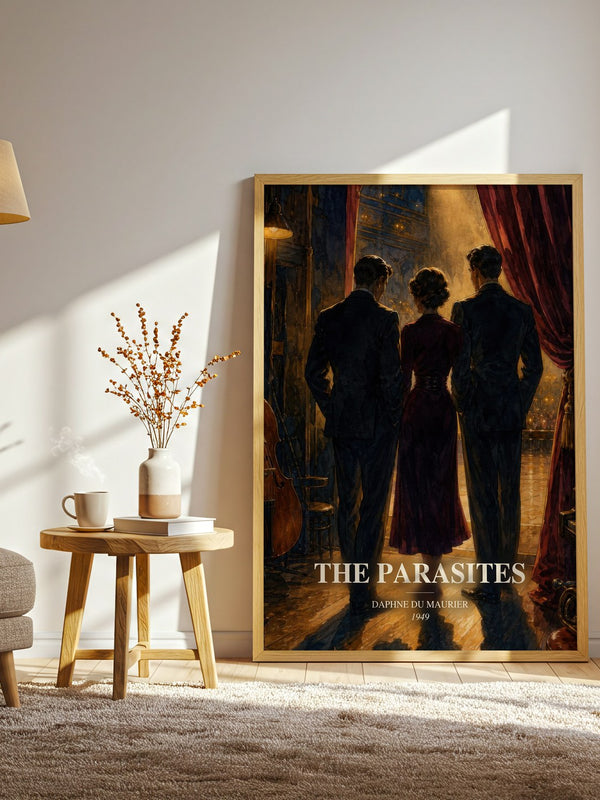 The Parasites watercolour print in frame leaning in hallway – literary fiction wall art