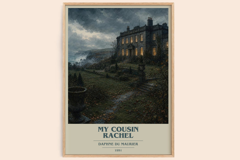 My Cousin Rachel book cover book poster by Daphne du Maurier – framed literary art print