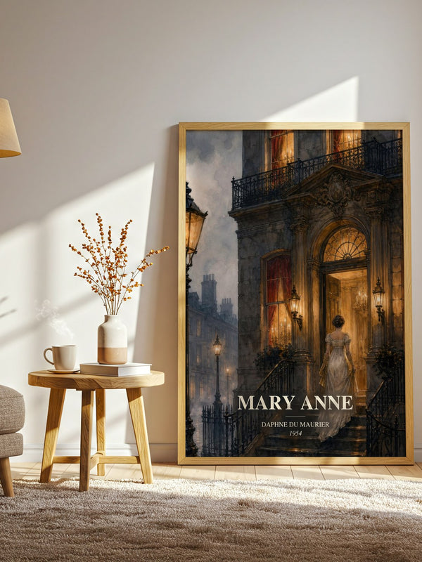 Mary Anne watercolour print in frame leaning in hallway – historical fiction wall art