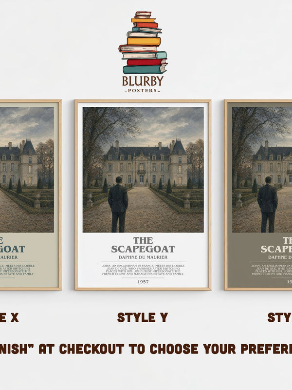 The Scapegoat bookish print in frame leaning in hallway – thriller wall art