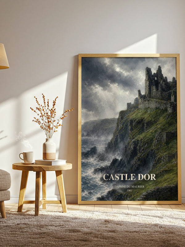 Castle Dor watercolour print in frame leaning in hallway – romance wall art