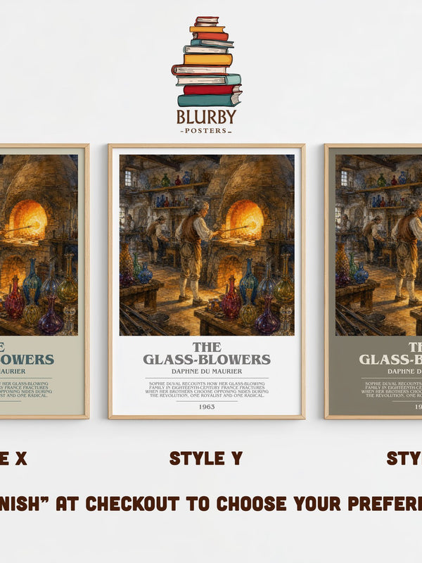 The Glass-Blowers bookish print in frame leaning in hallway – historical fiction wall art