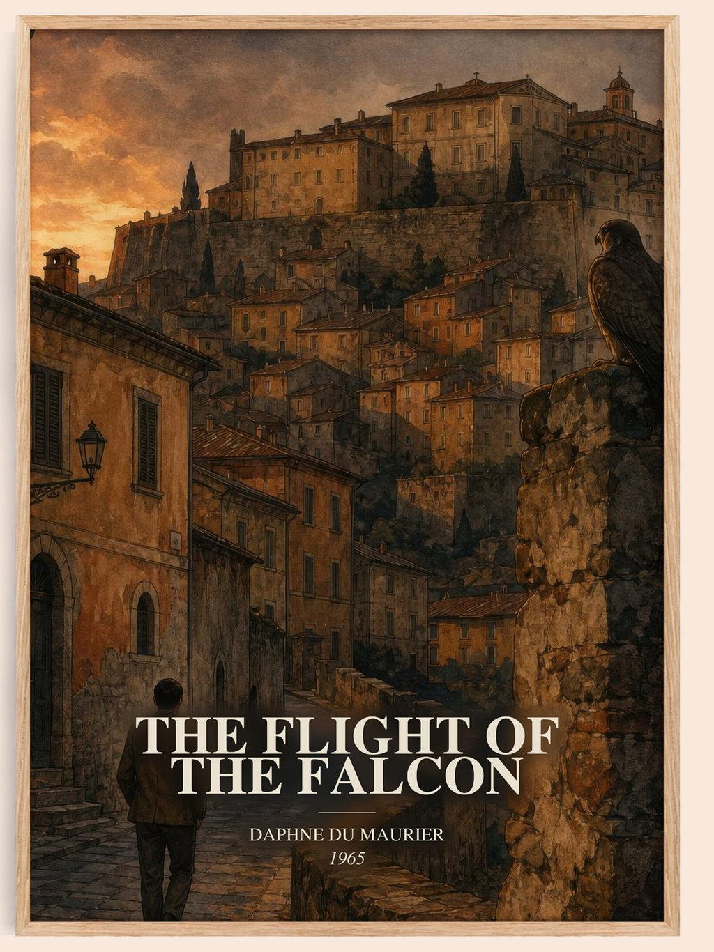 The Flight of the Falcon watercolour book poster by Daphne du Maurier – framed literary art print