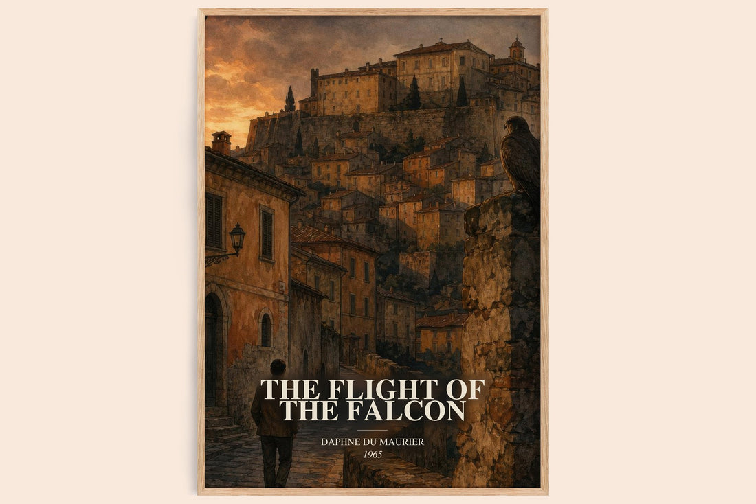 The Flight of the Falcon watercolour book poster by Daphne du Maurier – framed literary art print