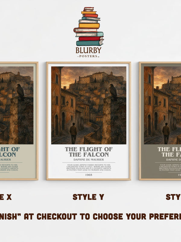 The Flight of the Falcon bookish print in frame leaning in hallway – thriller wall art
