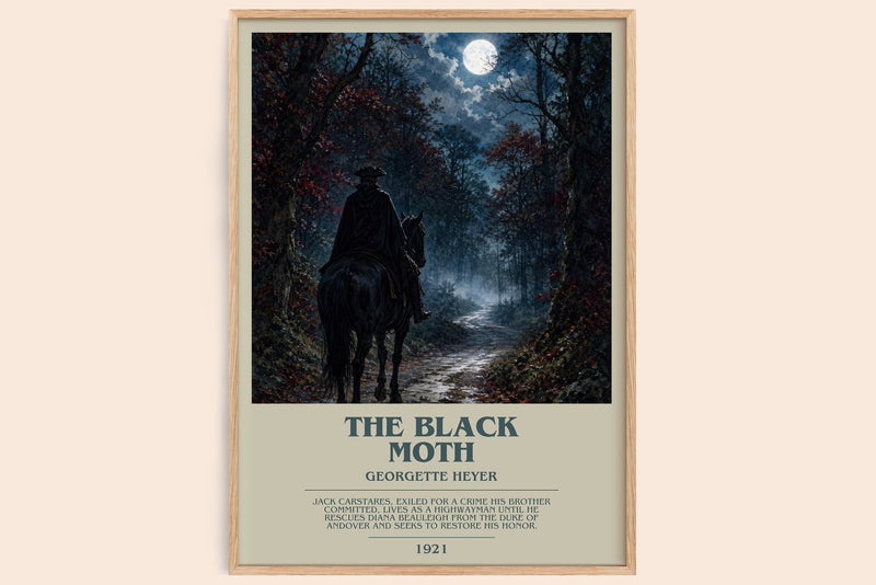 The Black Moth bookish book poster by Georgette Heyer – framed literary art print