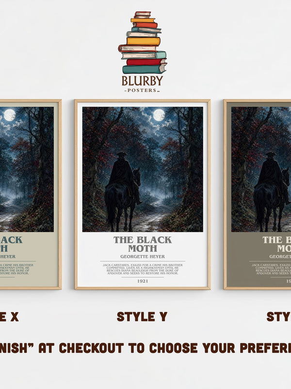 The Black Moth bookish print in frame leaning in hallway – historical fiction wall art