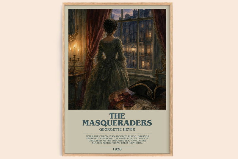 The Masqueraders bookish book poster by Georgette Heyer – framed literary art print