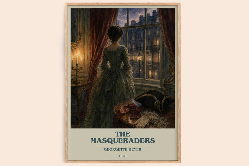 The Masqueraders book cover book poster by Georgette Heyer – framed literary art print