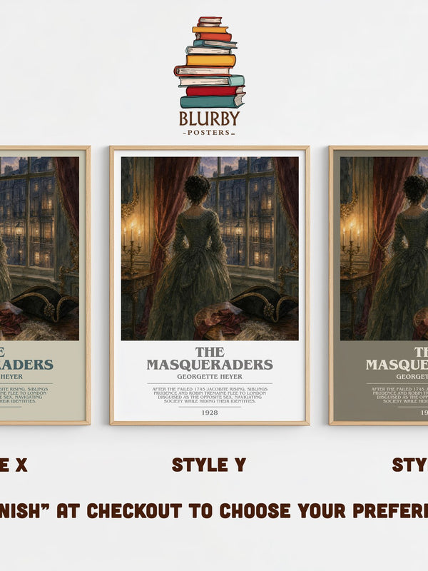 The Masqueraders bookish print in frame leaning in hallway – historical fiction wall art