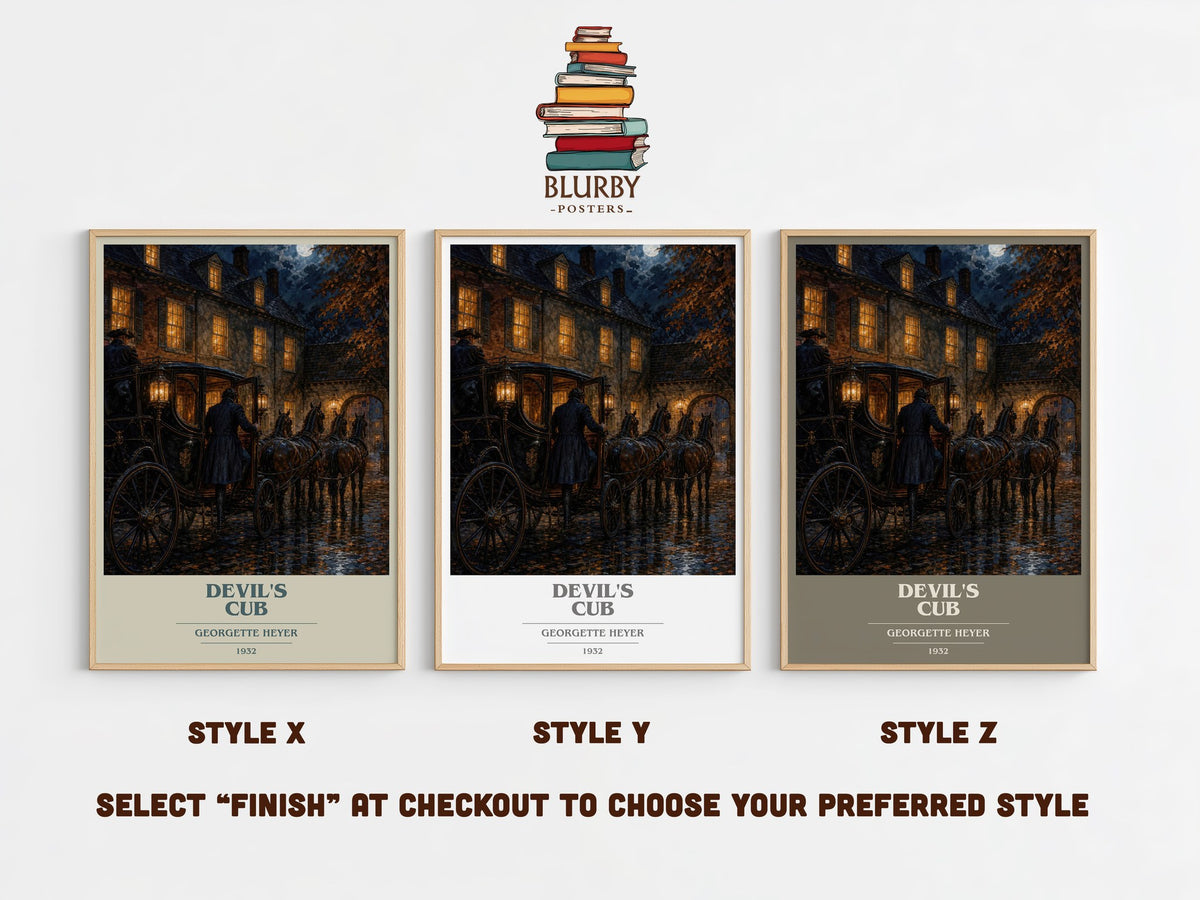 Devil's Cub book cover print in frame leaning in hallway – romance wall art (mockup)