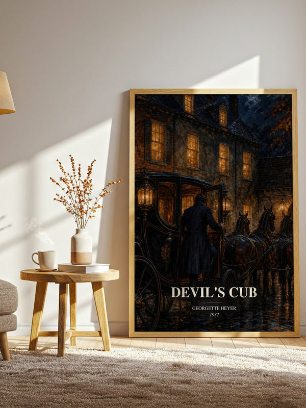 Devil's Cub watercolour print in frame leaning in hallway – romance wall art