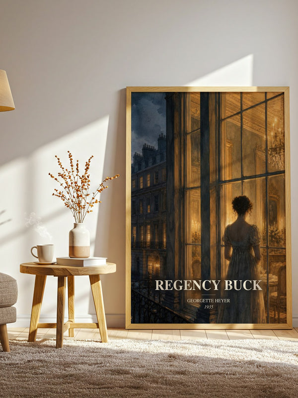 Regency Buck watercolour print in frame leaning in hallway – romance wall art