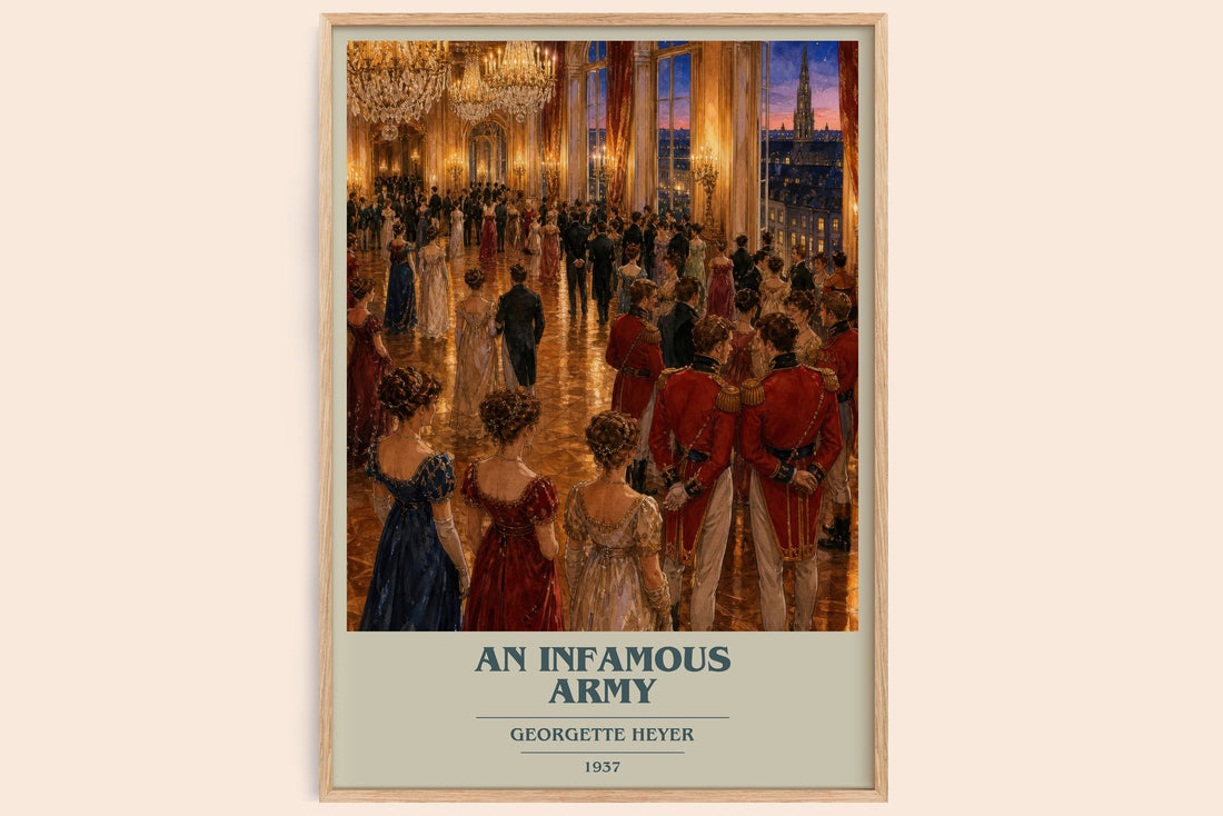 An Infamous Army book cover book poster by Georgette Heyer – framed literary art print