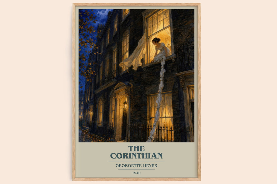 The Corinthian book cover book poster by Georgette Heyer – framed literary art print