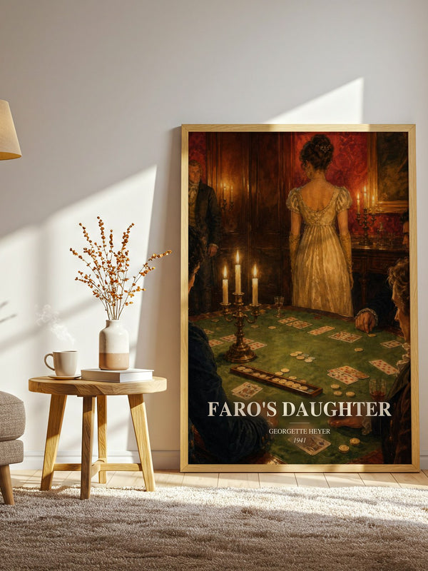 Faro's Daughter watercolour print in frame leaning in hallway – romance wall art