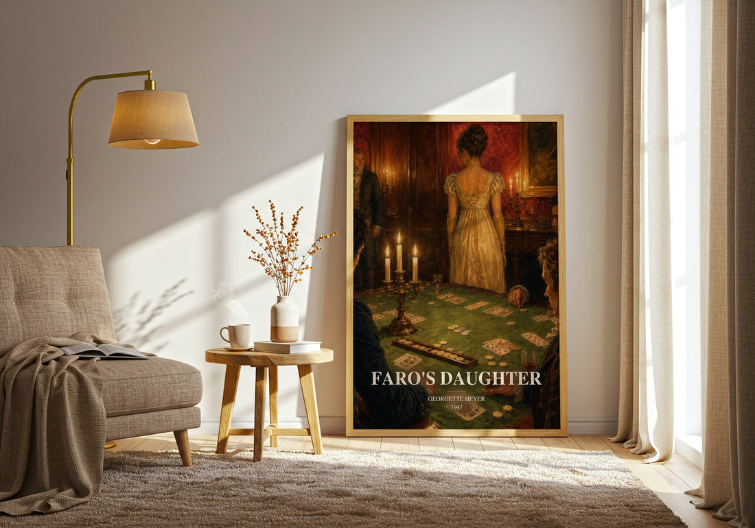 Faro's Daughter watercolour print in frame leaning in hallway – romance wall art (mockup)