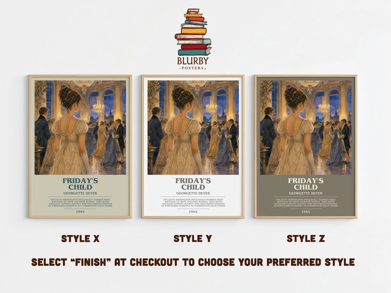 Friday's Child bookish print in frame leaning in hallway – romance wall art