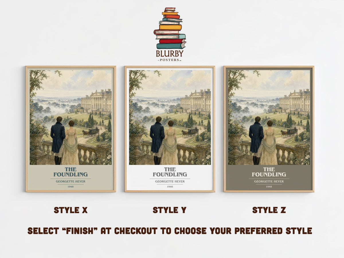 The Foundling book cover print in frame leaning in hallway – romance wall art (mockup)
