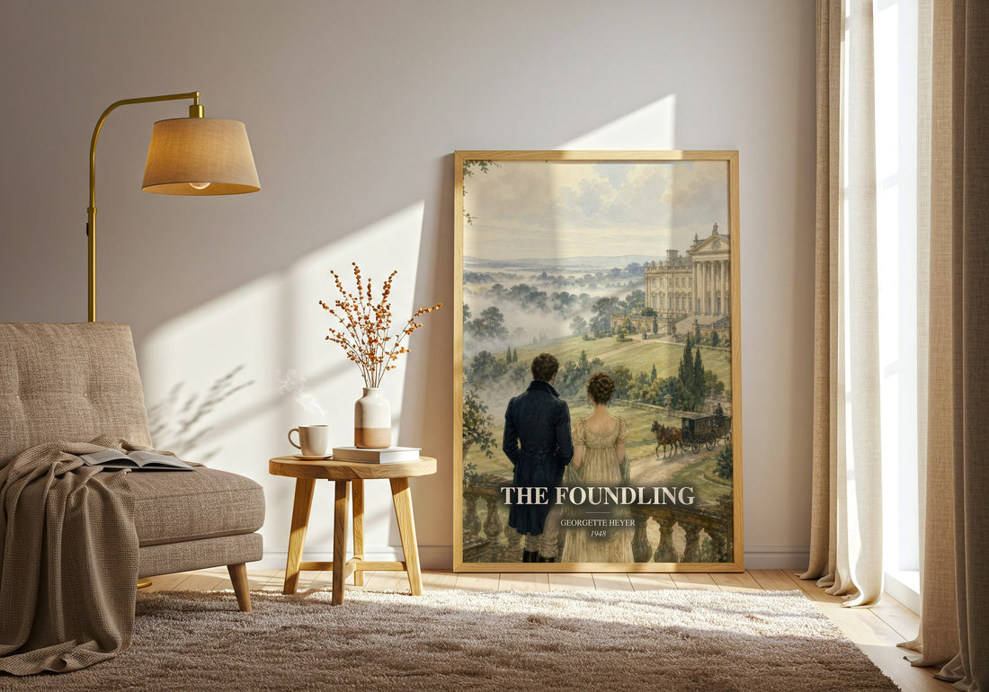 The Foundling watercolour print in frame leaning in hallway – romance wall art (mockup)