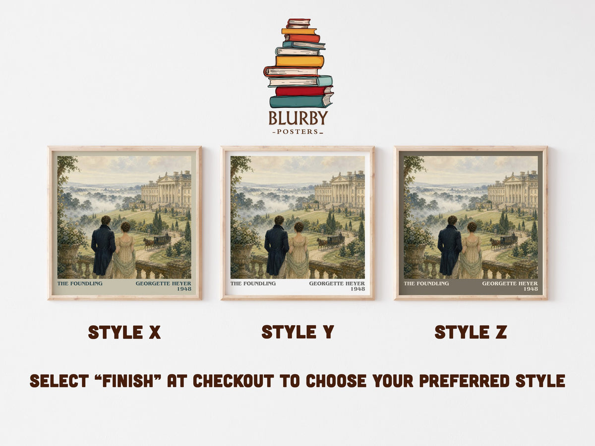 The Foundling literary print in frame leaning in hallway – romance wall art (mockup)
