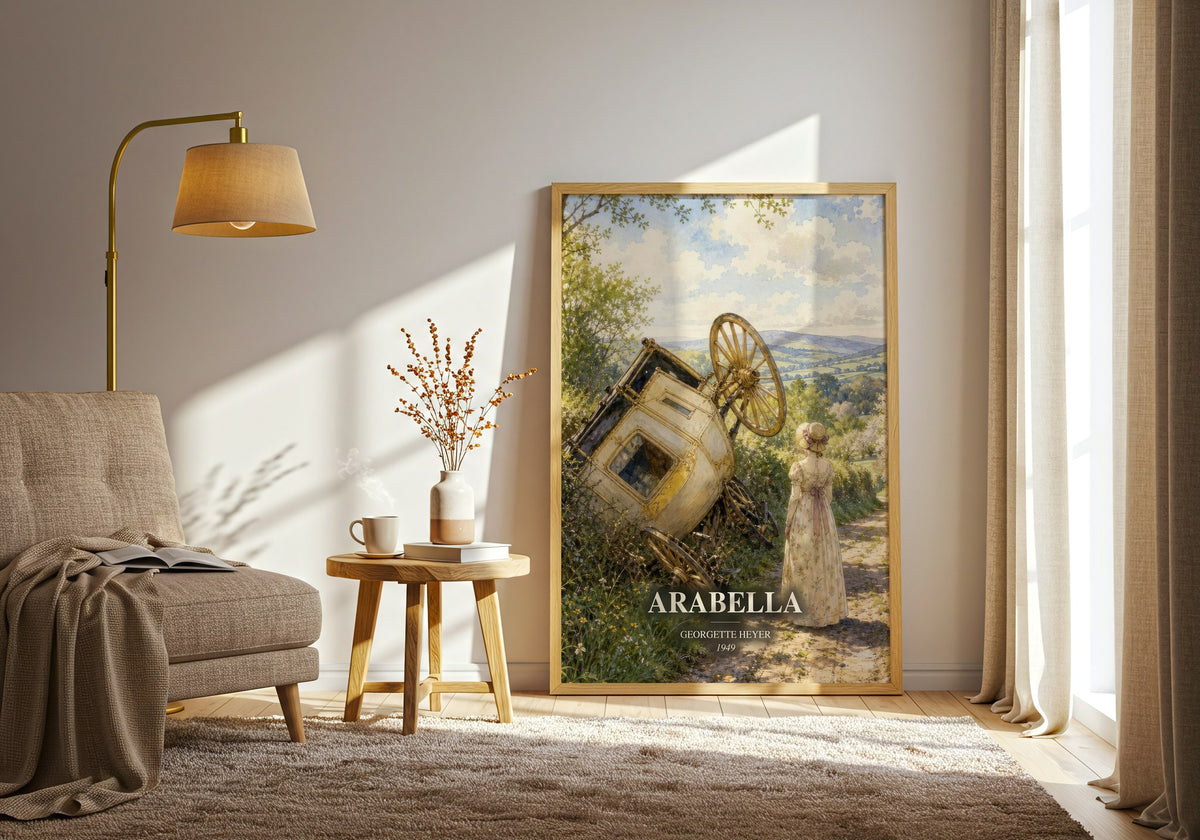 Arabella watercolour print in frame leaning in hallway – romance wall art (mockup)