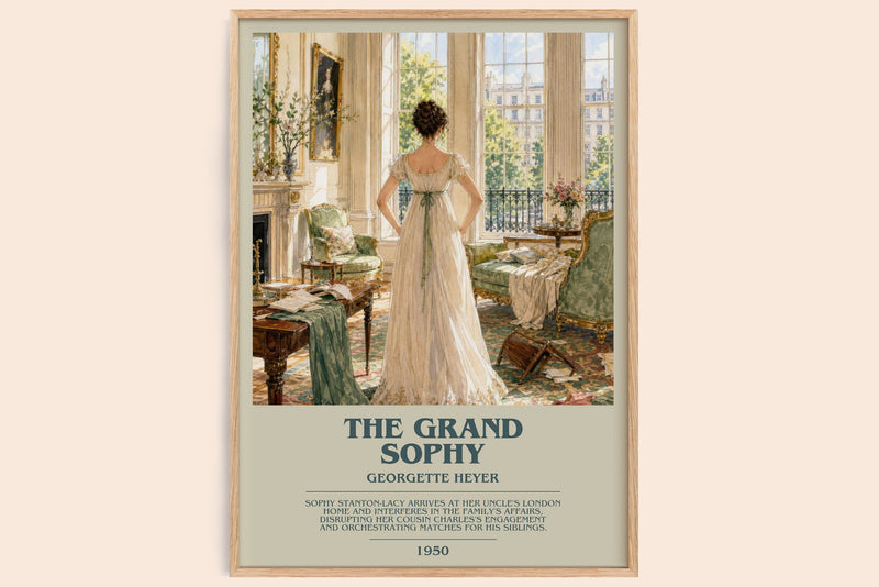 The Grand Sophy bookish book poster by Georgette Heyer – framed literary art print