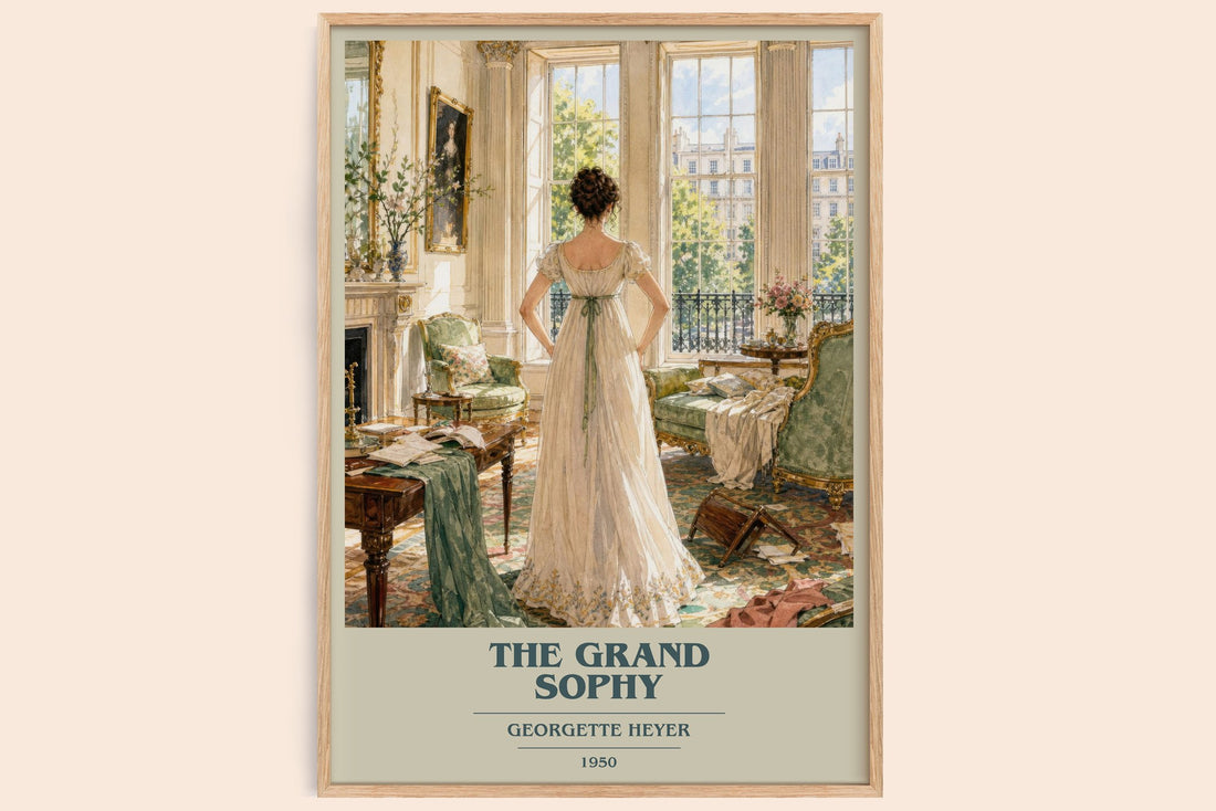 The Grand Sophy book cover book poster by Georgette Heyer – framed literary art print