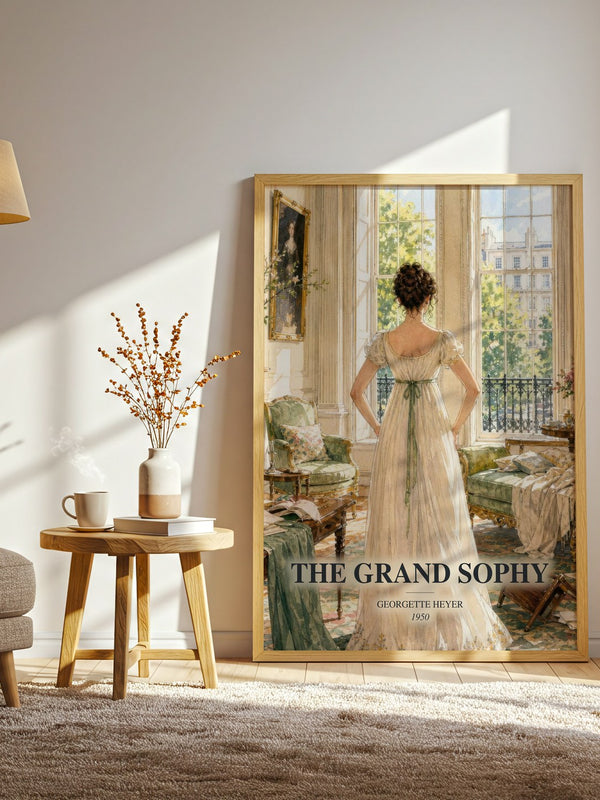 The Grand Sophy watercolour print in frame leaning in hallway – romance wall art