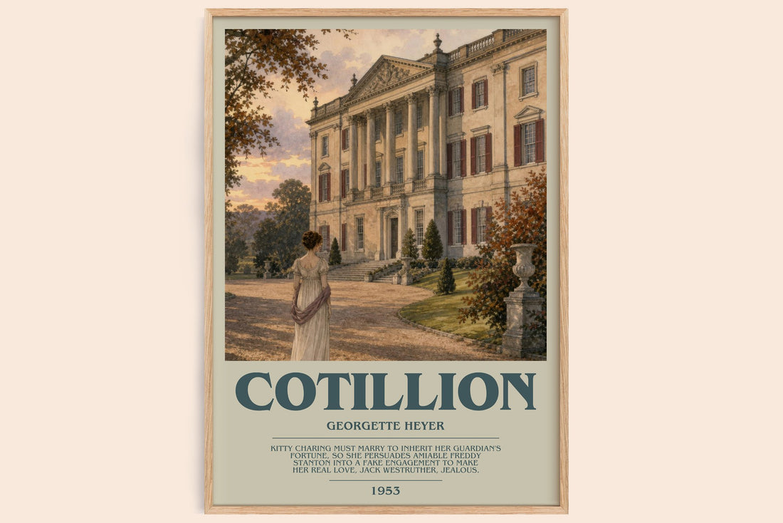 Cotillion bookish book poster by Georgette Heyer – framed literary art print