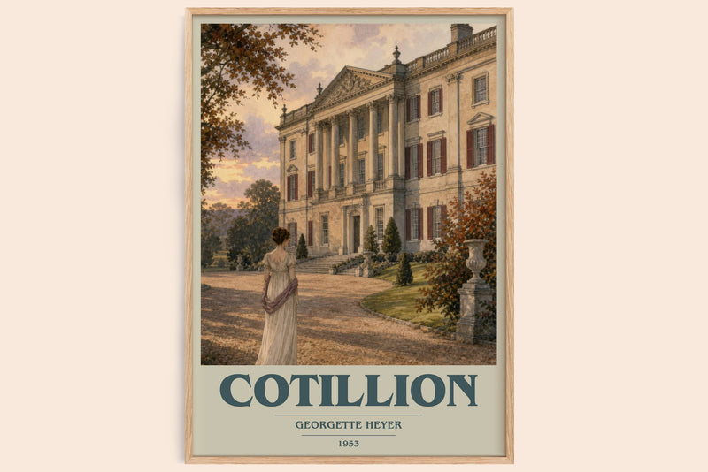 Cotillion book cover book poster by Georgette Heyer – framed literary art print