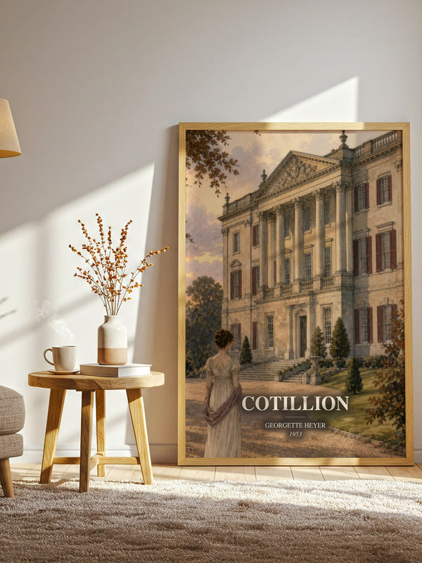 Cotillion watercolour print in frame leaning in hallway – romance wall art