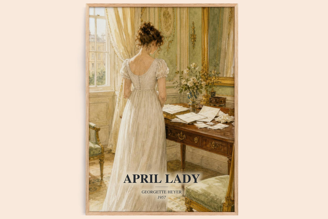 April Lady watercolour book poster by Georgette Heyer – framed literary art print
